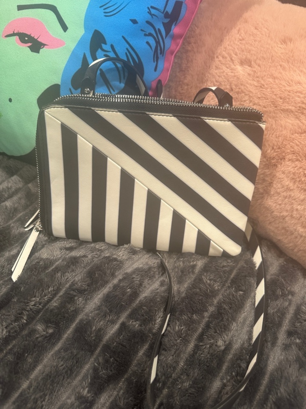 Zara Black & White Striped Crossbody bag